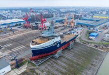 В Румынии спустили на воду специализированное судно для строительства морских ВЭС – фото, видео